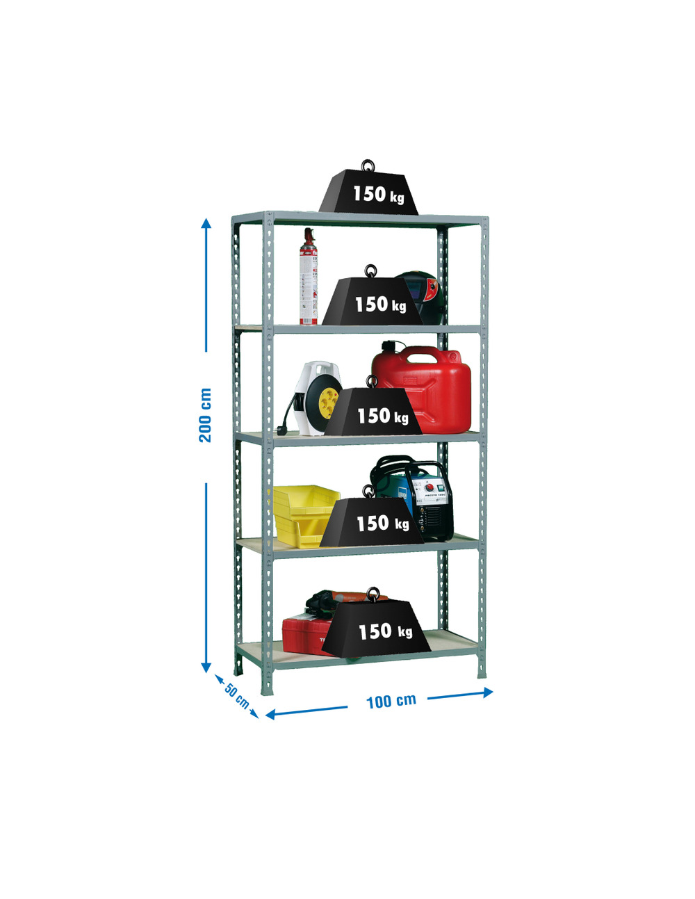 Etagère légère sans vis maderclick plus 5/500 gris/bois gris/bois 2000x1000x500 - simonrack