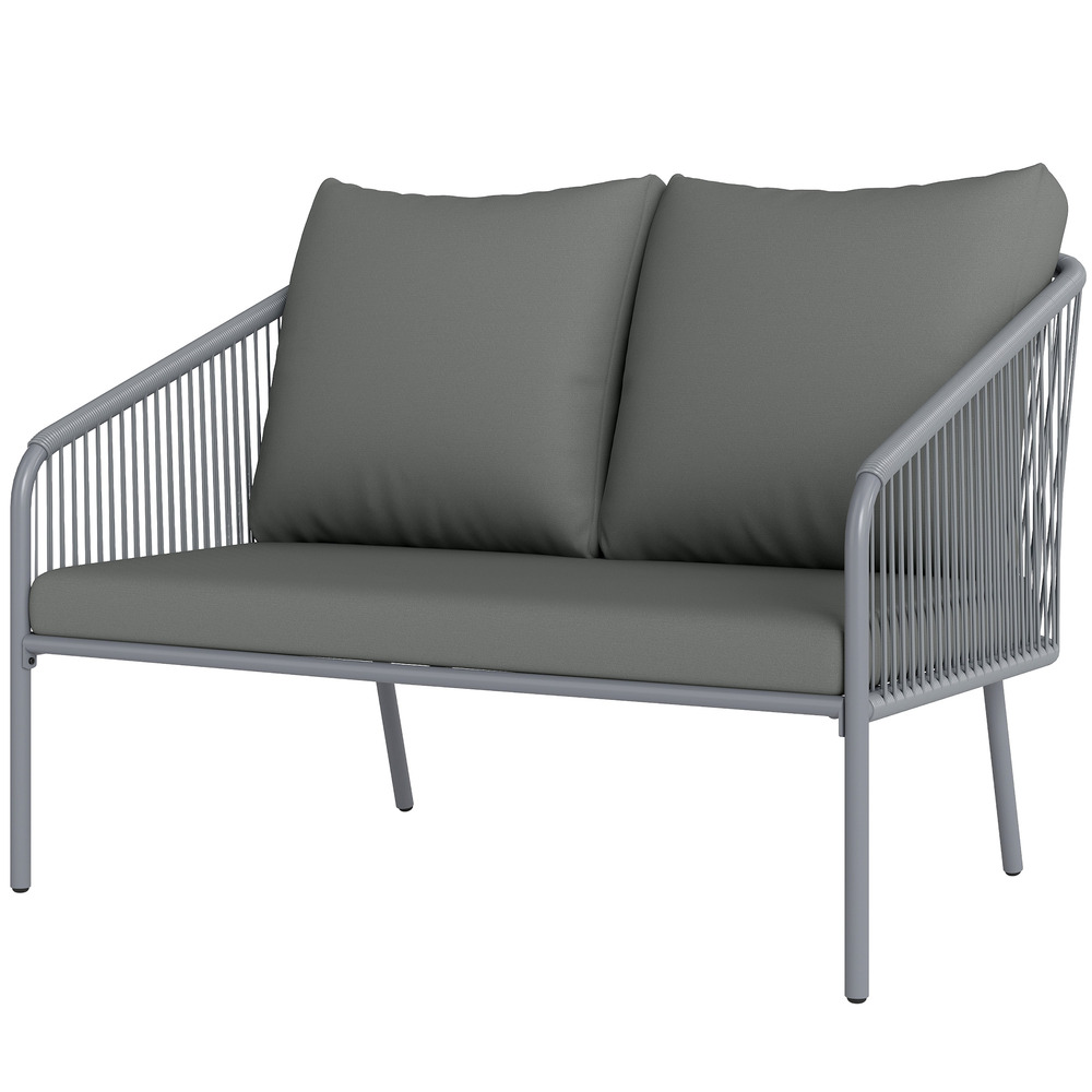 Canapé de jardin 2 places rotin : coussins inclus, pour balcon/terrasse, 112x72x76 cm, gris
