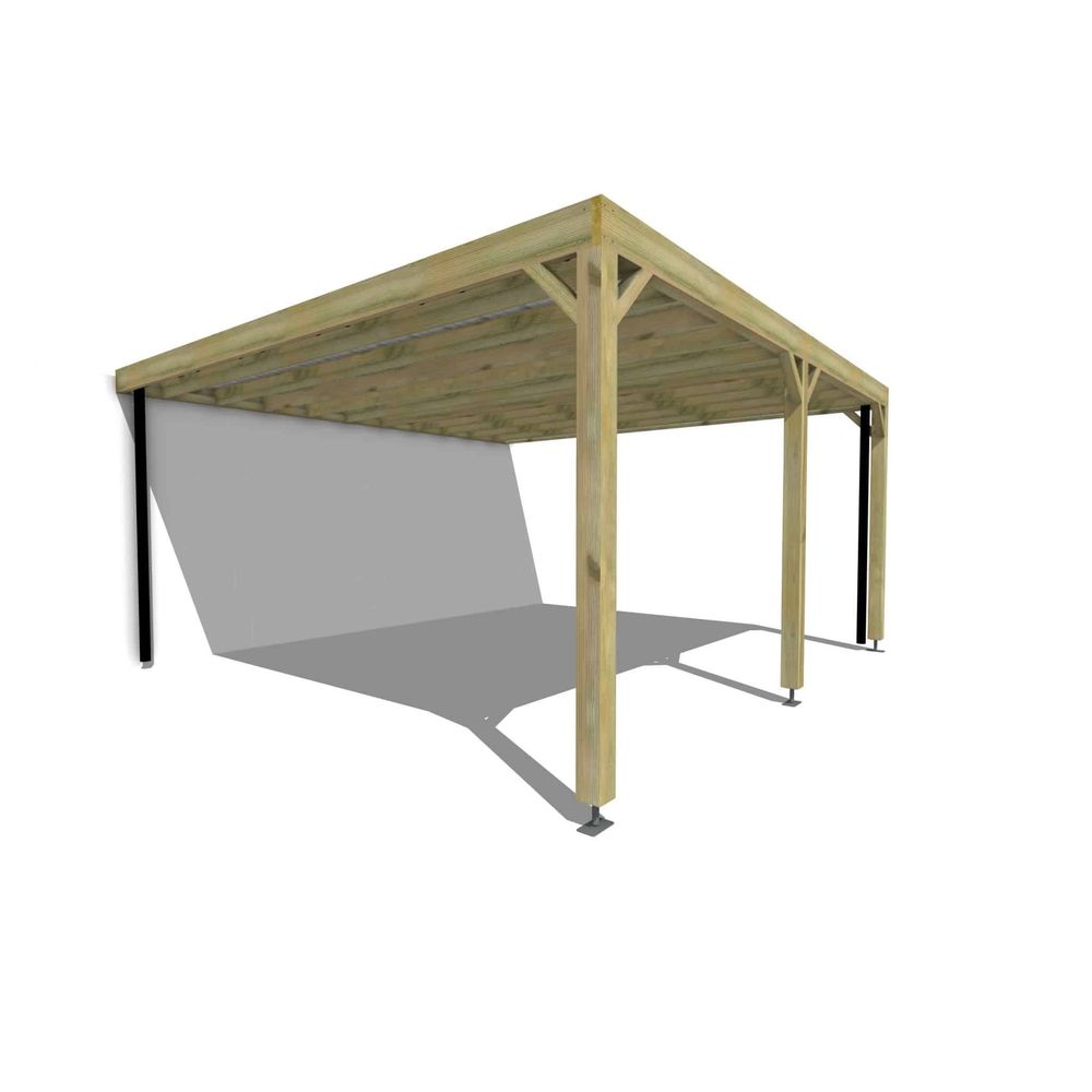 Carport bois adossé 2 voitures 25 m² • 5 x 5 m • hauteur de passage 2,37 m • sens profondeur • livraison comprise