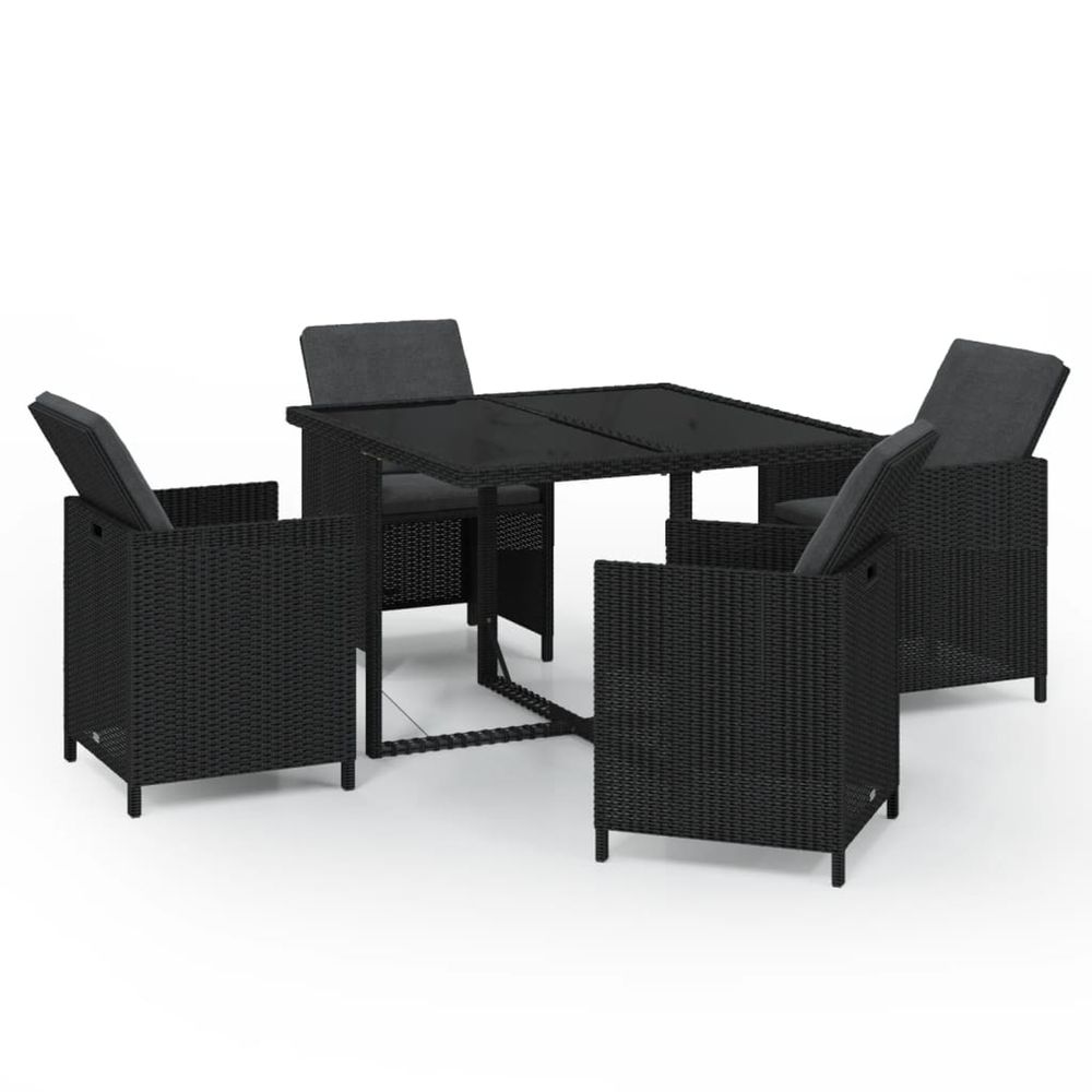 Ensemble à dîner de jardin avec coussins 5 pcs poly rotin noir