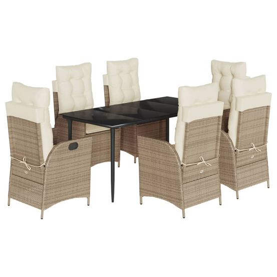 Ensemble à manger de jardin et coussins 7 pcs beige poly rotin