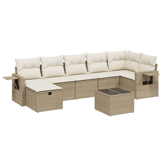 Salon de jardin avec coussins 8 pcs beige résine tressée