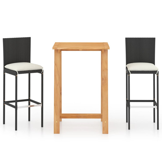 Ensemble de bar de jardin avec coussins 3 pcs noir