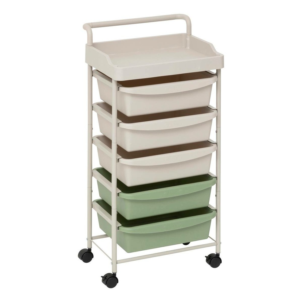 5five - tour rangement 5 tiroirs deskolor avec roues beige et vert