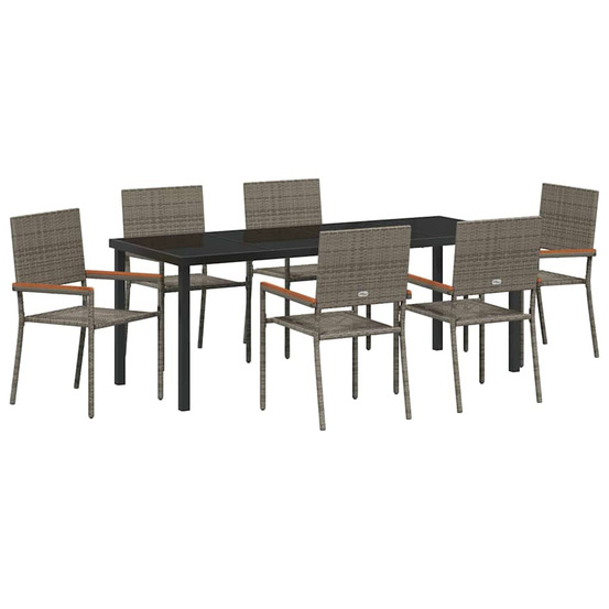 Ensemble de salle à manger pour jardin 7 pcs gris polyrotin