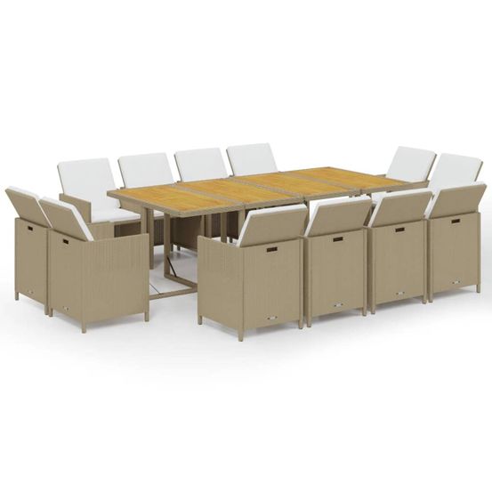 Ensemble à manger de jardin coussins 13pcs résine tressée beige