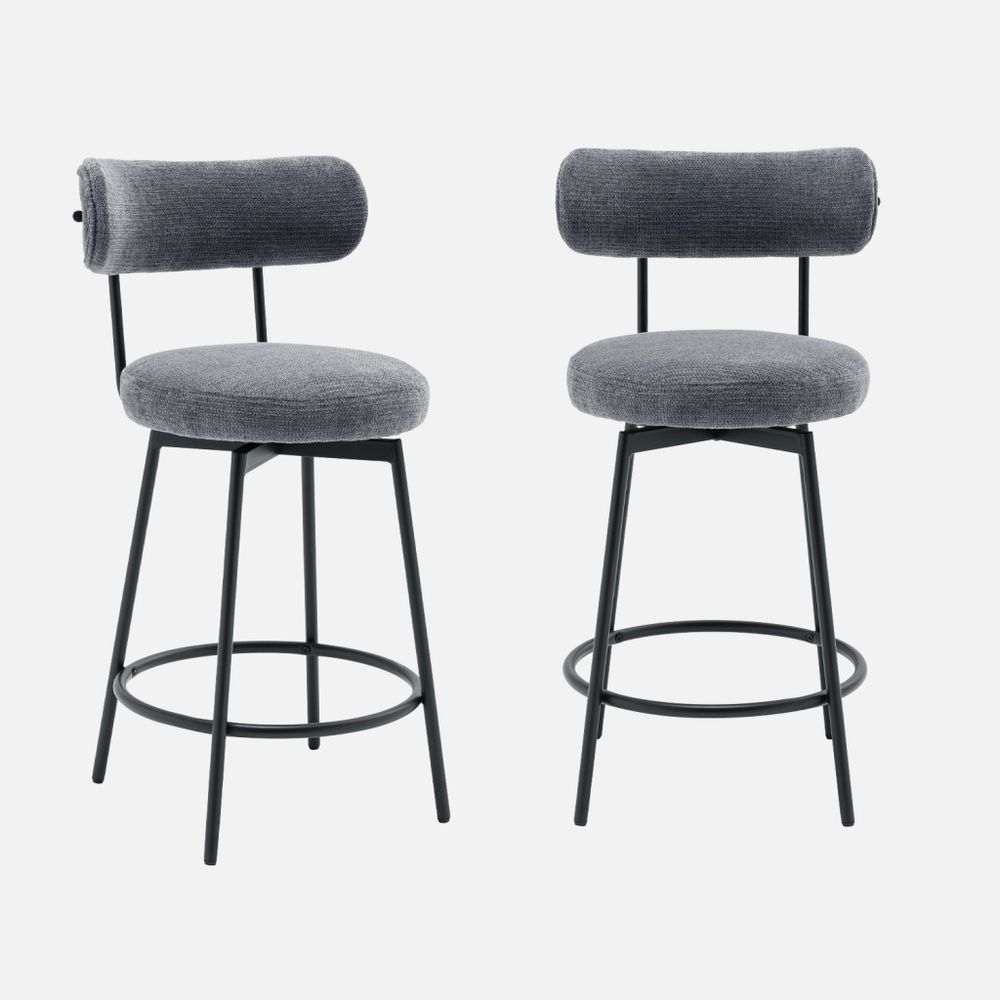 Lot de deux tabourets de bar assise rotative métal noir et tissu - l 50 x p 50 x h 92cm - iris