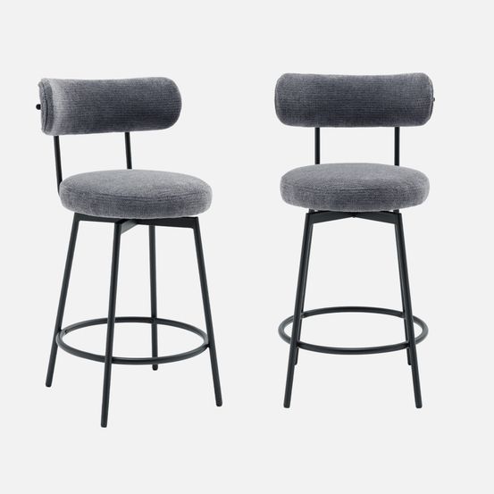 Lot de deux tabourets de bar assise rotative métal noir et tissu - l 50 x p 50 x h 92cm - iris