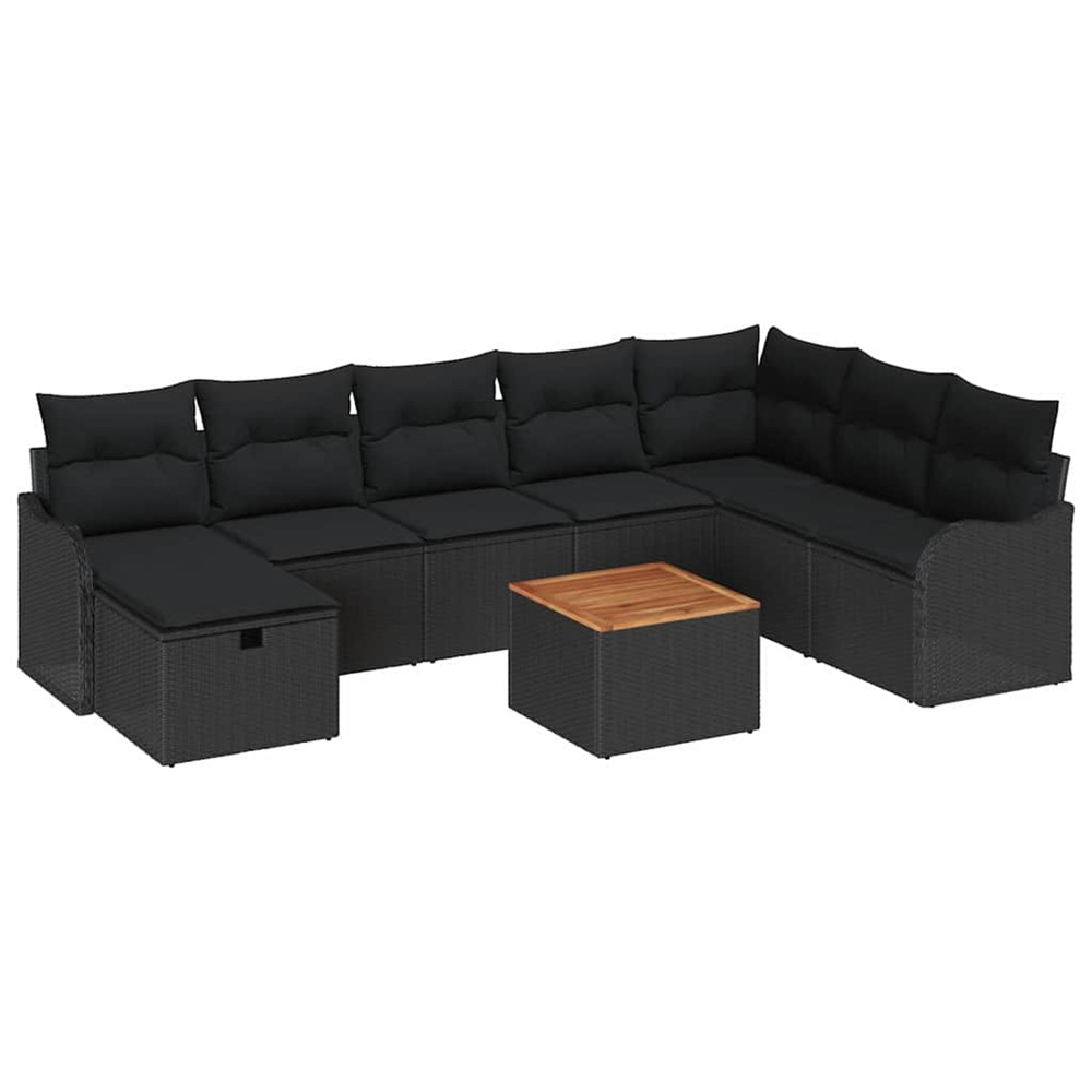 Ensemble de canapé de jardin avec coussin 9 pcs noir polyrotin