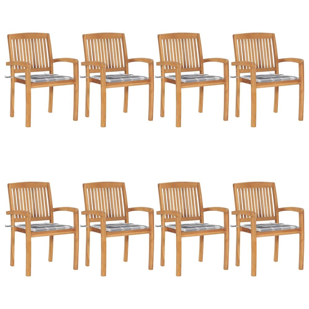 Chaises de jardin empilables avec coussins lot de 8 teck solide