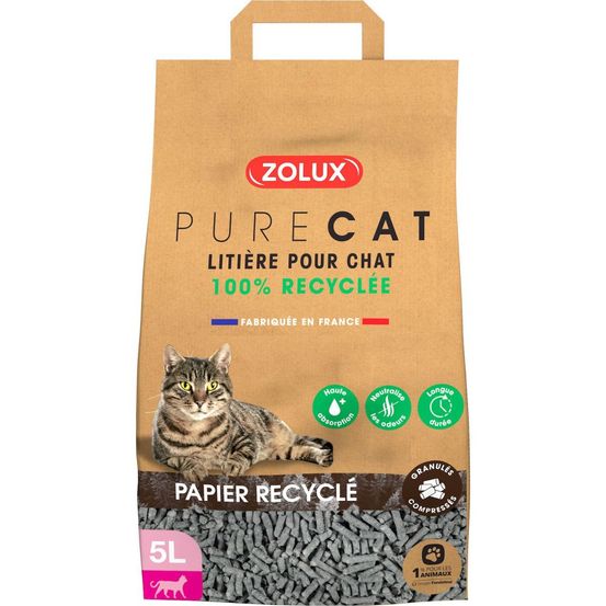 Litière éco conçue en papier recyclé purecat 5 litres