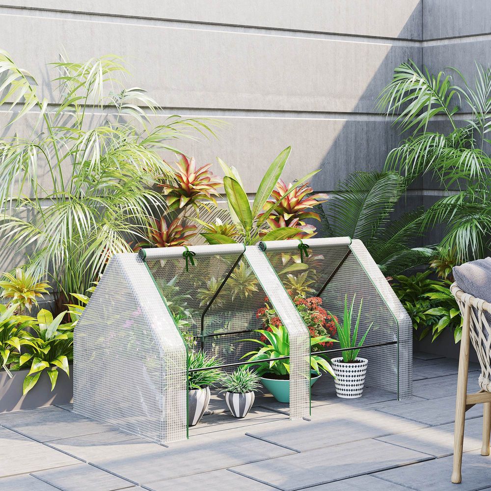 Mini serre de jardin acier et pe 180 x 90 x 90 cm blanche balcon terrasse 2 portes zippées - comfortxl outdoor living
