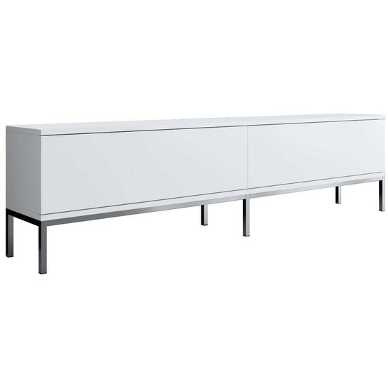 Meuble tv en aggloméré et métal lord blanc et argenté