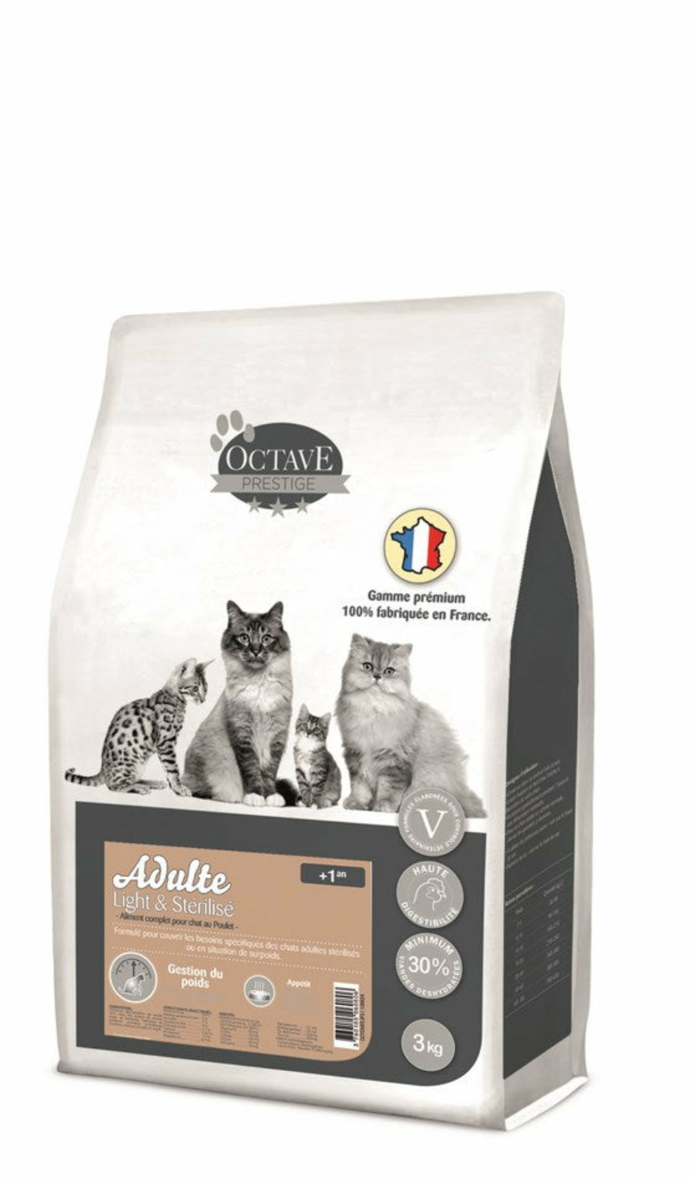 Octave prestige - croquettes au poulet pour chat stérilisé 3kg
