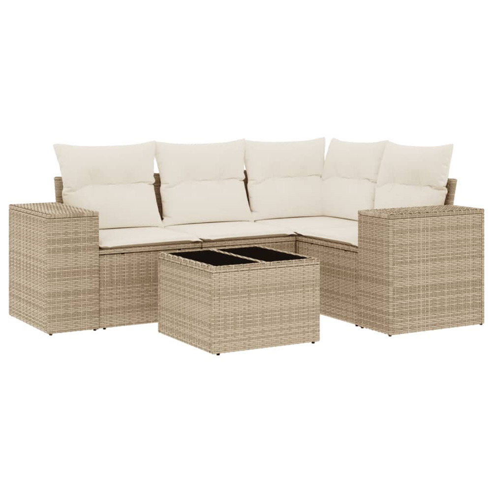 Salon de jardin avec coussins 5 pcs beige résine tressée