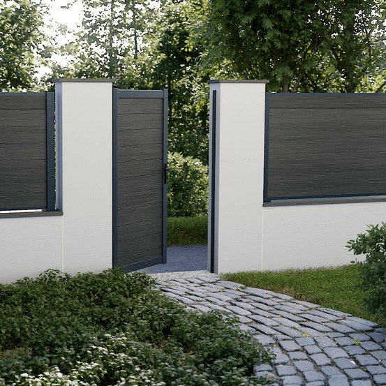 Kit portillon composite cruz ardoise - hauteur : 183cm - largeur max : 120 cm - largeur ajustable - compatible clôture cruz