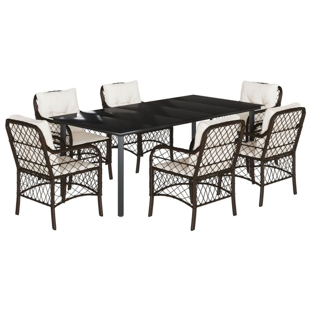 Ensemble à manger de jardin et coussins 7 pcs marron rotin