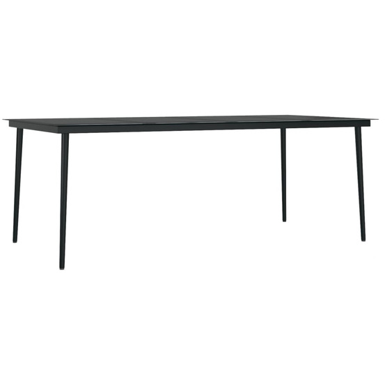 Table à dîner de jardin noir 200x100x74 cm acier et verre