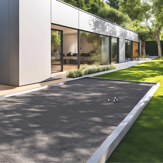 Pack terrain de pétanque gris 48m² (kit de traverses + géotextile + gnt + sable à pétanque gris) - livraison premium