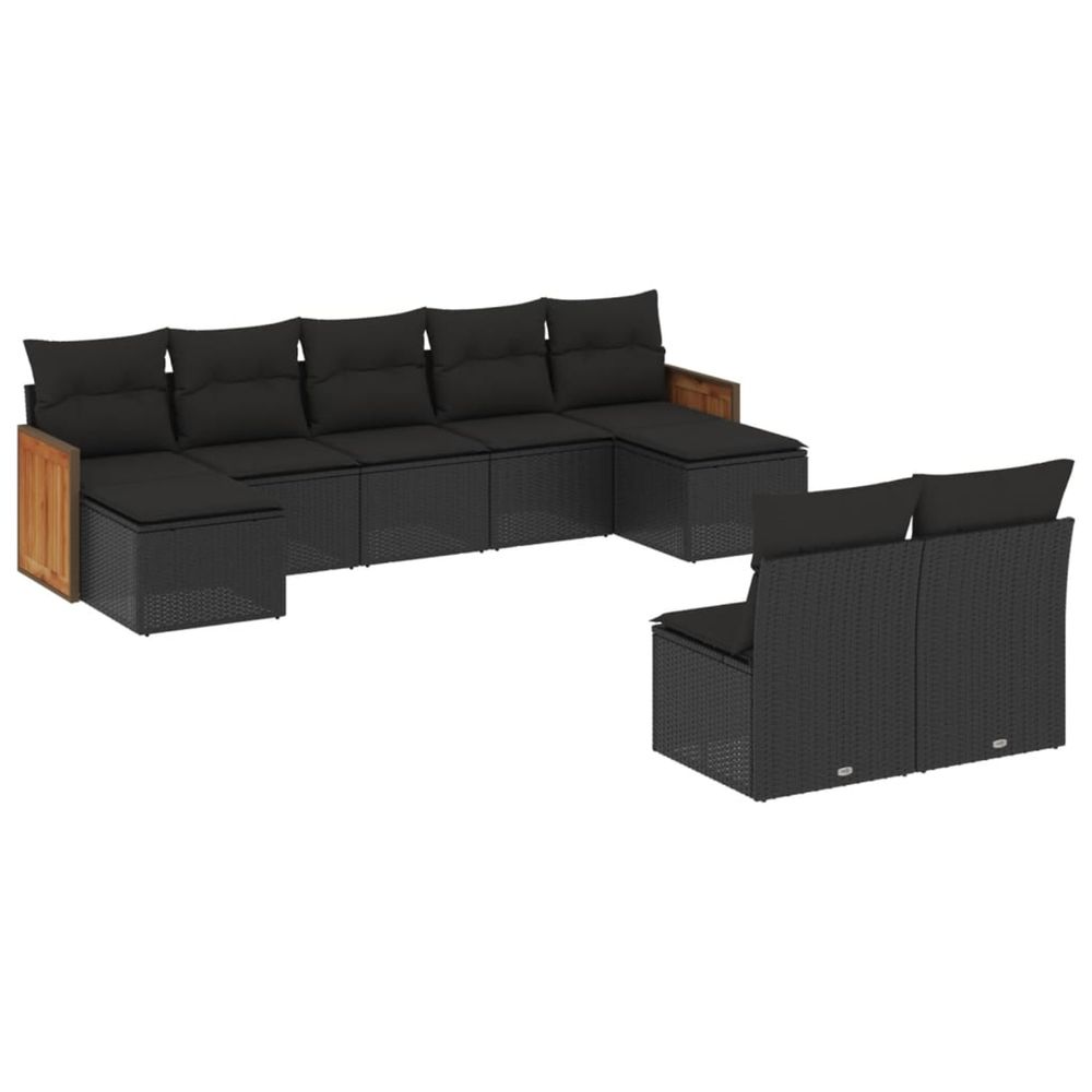 Salon de jardin 9 pcs avec coussins noir résine tressée