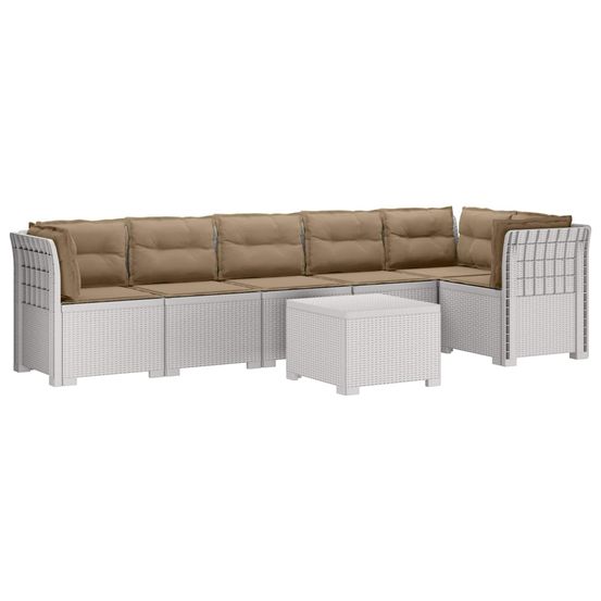 Canapé de jardin 6 places avec coussins aspect rattan pp blanc
