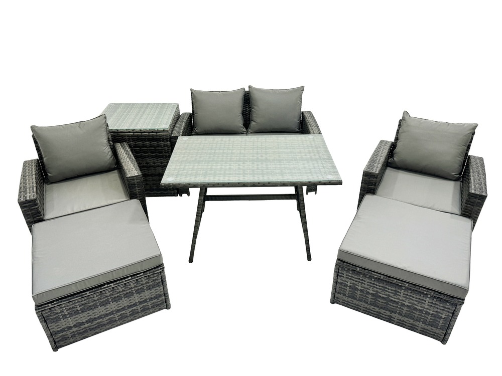 Ensemble de meubles de jardin avec table à manger rectangulaire fauteuil canapé 2 places 2 grand tabourets table d'appoint