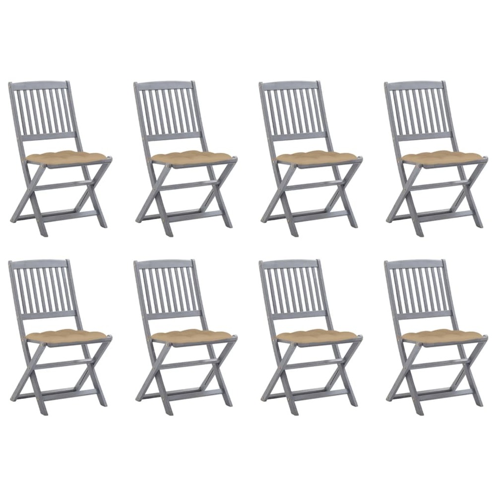 Chaises pliables d'extérieur lot de 8 et coussins bois d'acacia