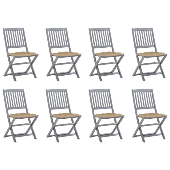 Chaises pliables d'extérieur lot de 8 et coussins bois d'acacia