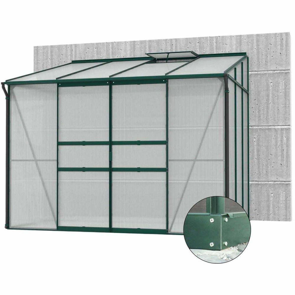 Serre de jardin en polycarbonate 6 mm et aluminium vert emeraude avec embase ida