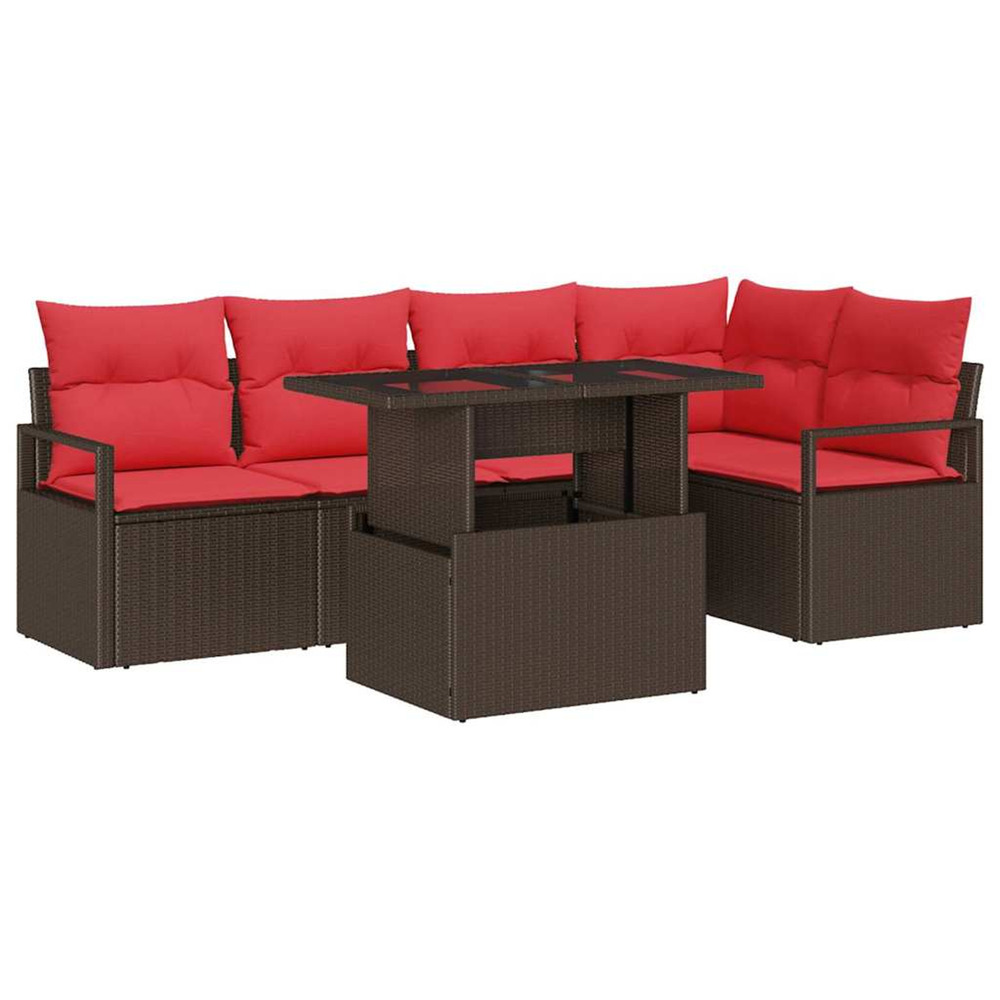 Ensemble de canapé de jardin 6 pcs marron et rouge polyrotin