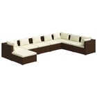 Salon de jardin meuble d'extérieur ensemble de mobilier 8 pièces avec coussins résine tressée marron