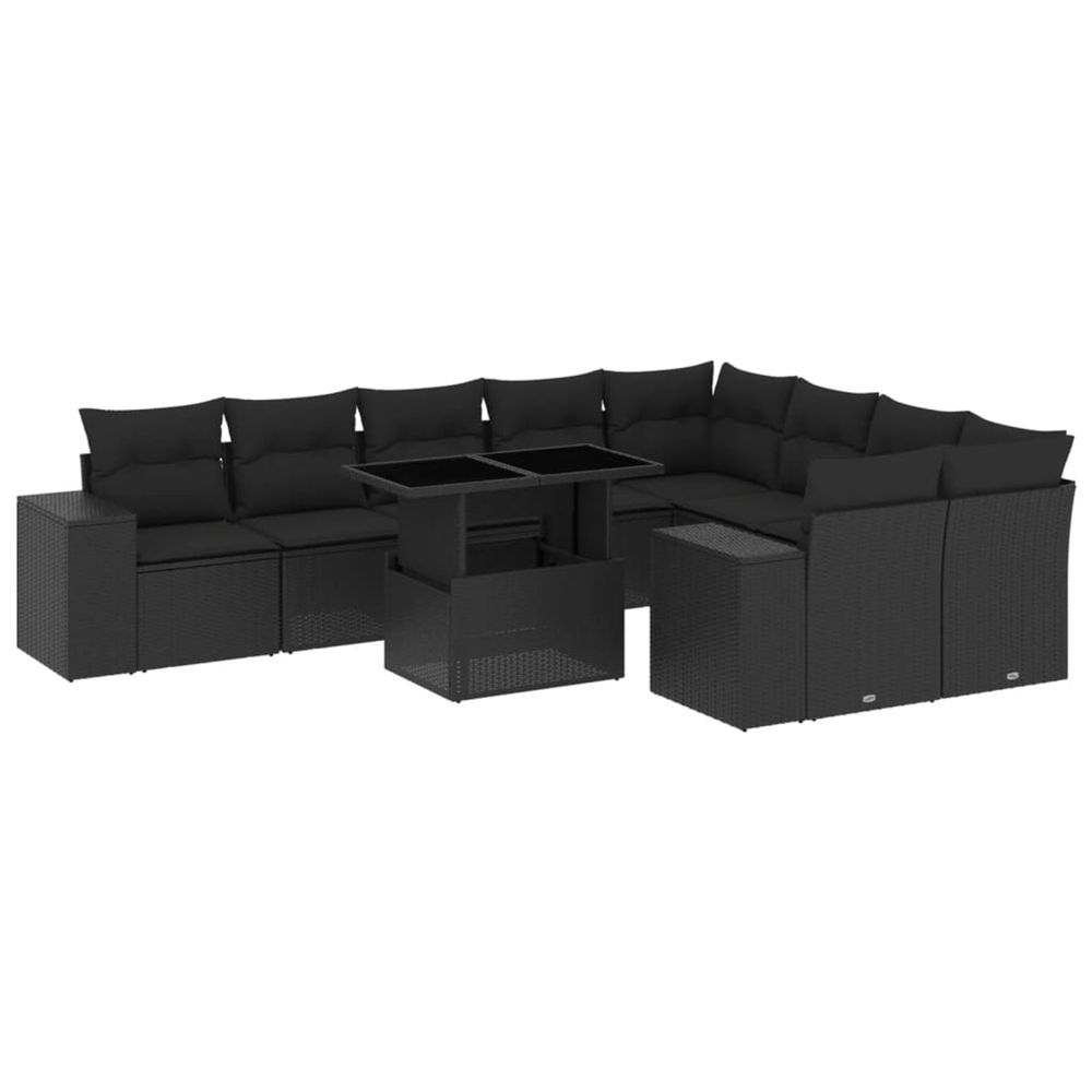 Salon de jardin 10 pcs avec coussins noir résine tressée