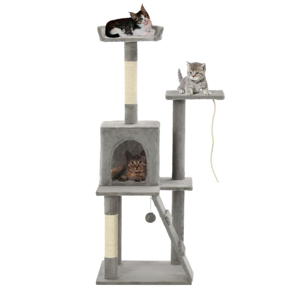 Arbre à chat 120 cm avec griffoir sisal rampe et niche pour chat gris