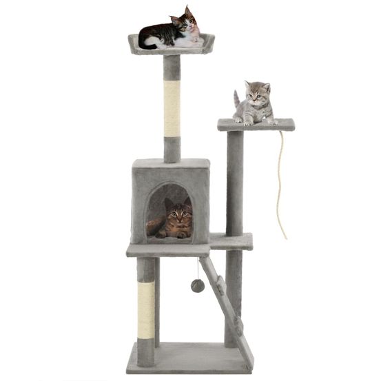 Arbre à chat 120 cm avec griffoir sisal rampe et niche pour chat gris