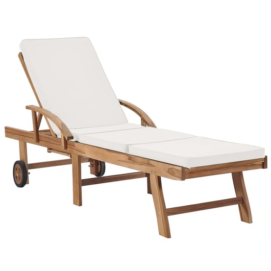 Chaises longues avec coussins 2 pcs bois de teck solide crème