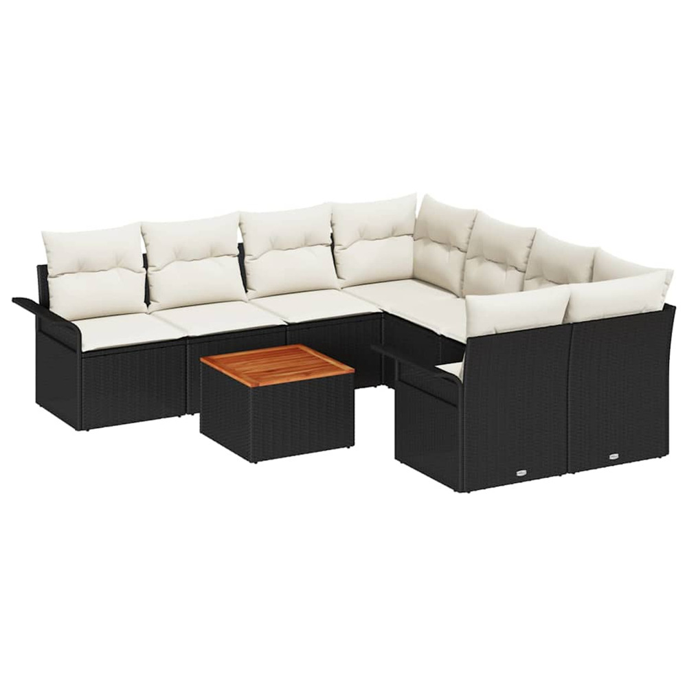 Ensemble de canapé de jardin avec coussin 9 pcs noir et crème