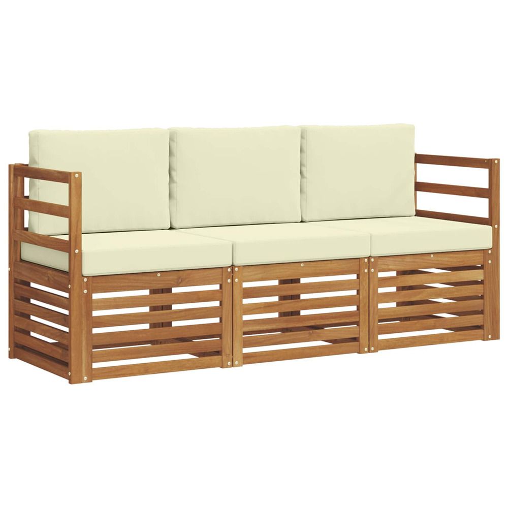 Ensembles de canapés 3 pc naturel et crème bois d'acacia massif