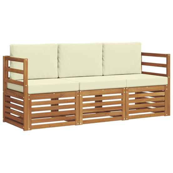 Ensembles de canapés 3 pc naturel et crème bois d'acacia massif