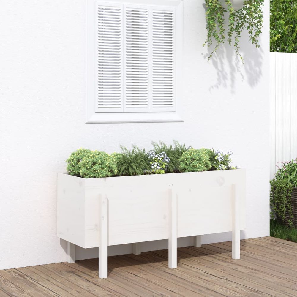 Carré potager surélevé bois de pin massif 121x50x57 cm blanc