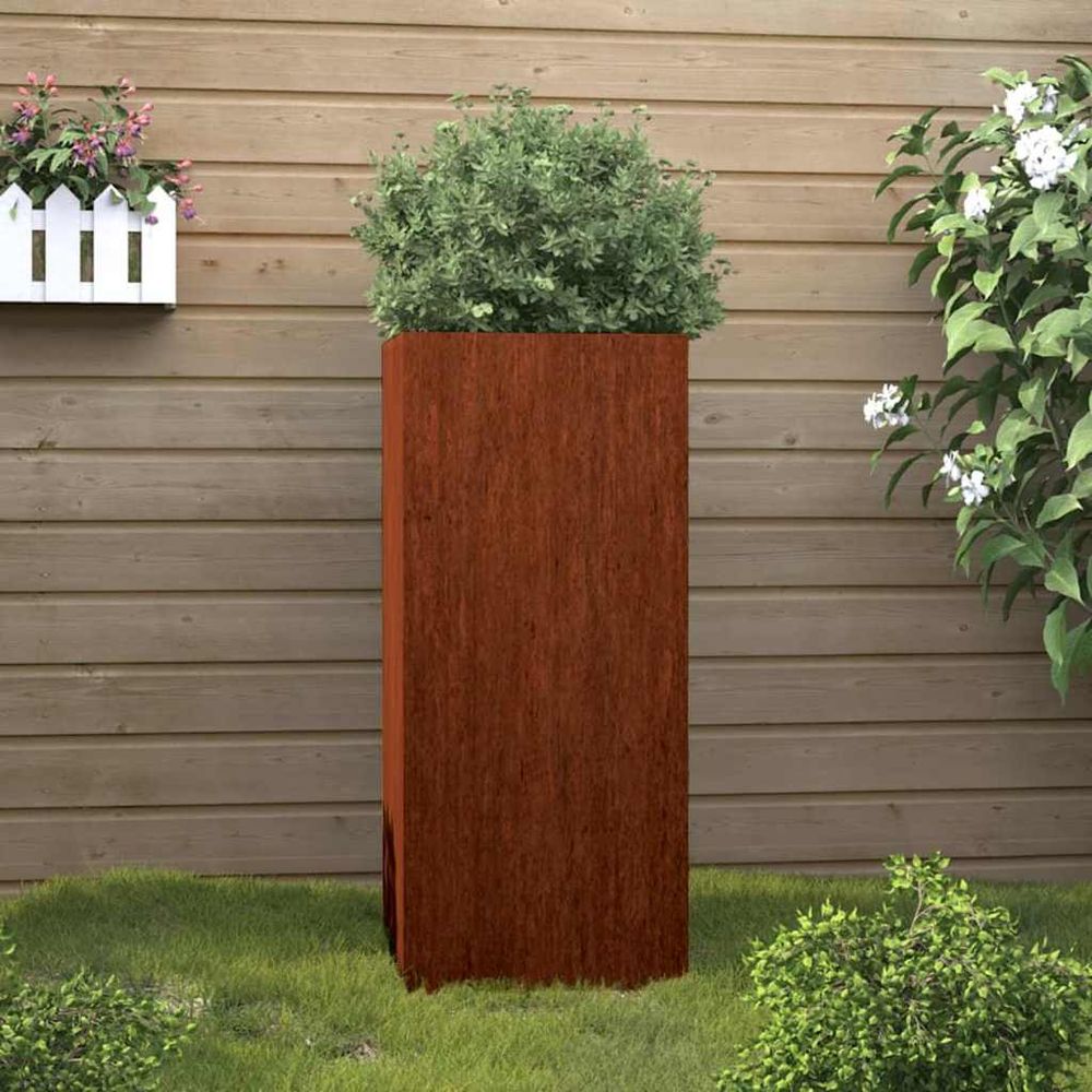 Jardinière haute en acier corten pour plantes décoration extérieure 32x29x75 cm