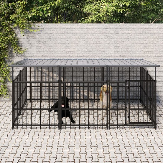 Chenil d'extérieur avec toit pour chiens acier 5,63 m²