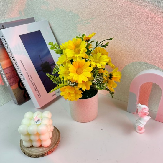 Fleurs artificielles de tournesol et de marguerite avec pot blanc - dtopbuyage