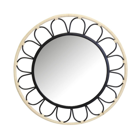 Miroir fleur en métal et rotin