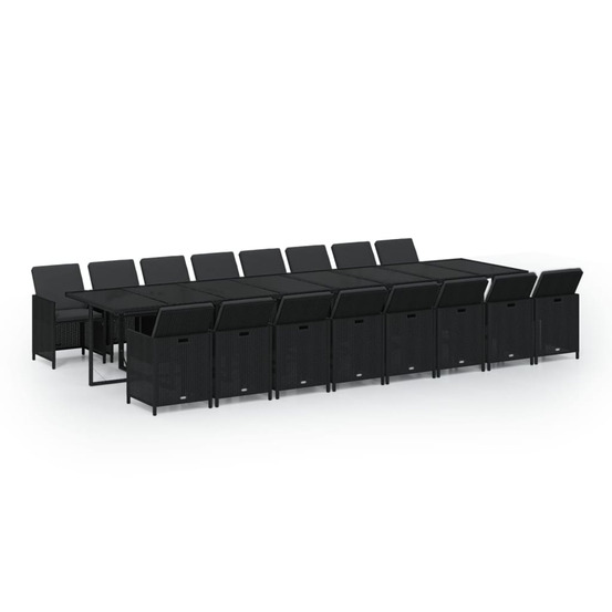 Ensemble à manger de jardin 17 pcs coussins noir résine tressée