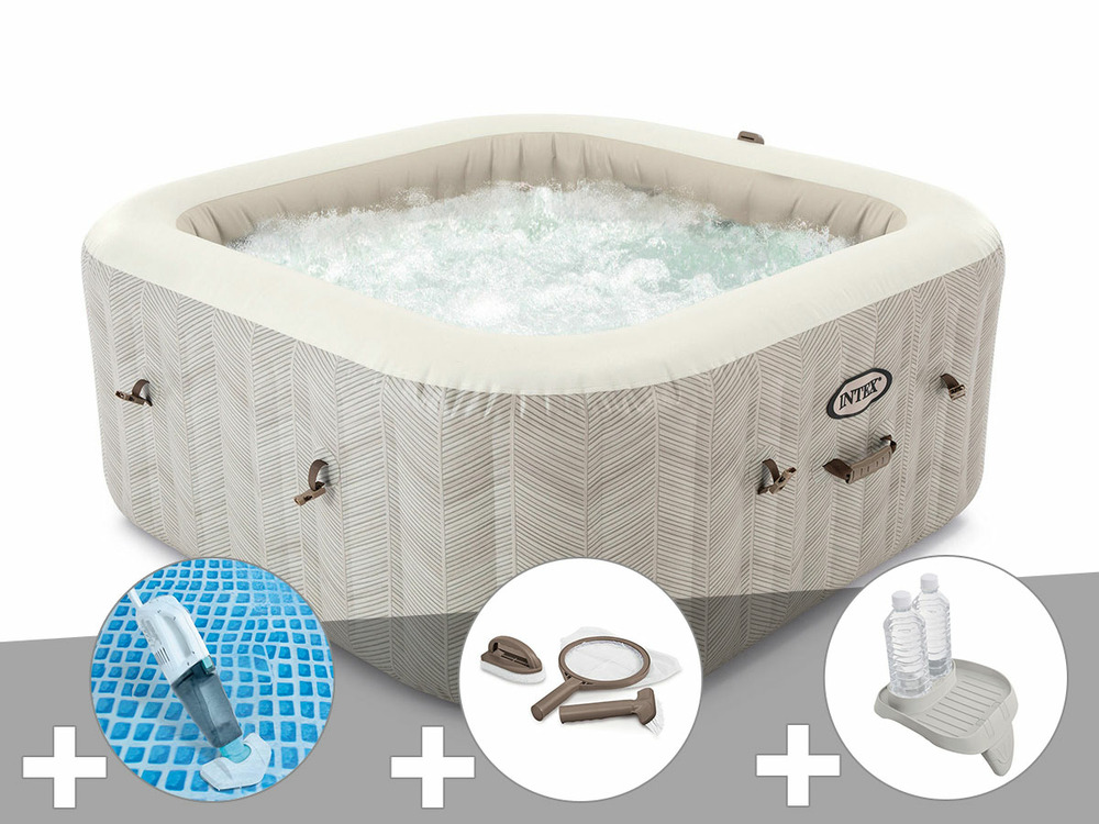 Kit spa gonflable purespa chevron carré bulles 4 places + aspirateur + kit d'en