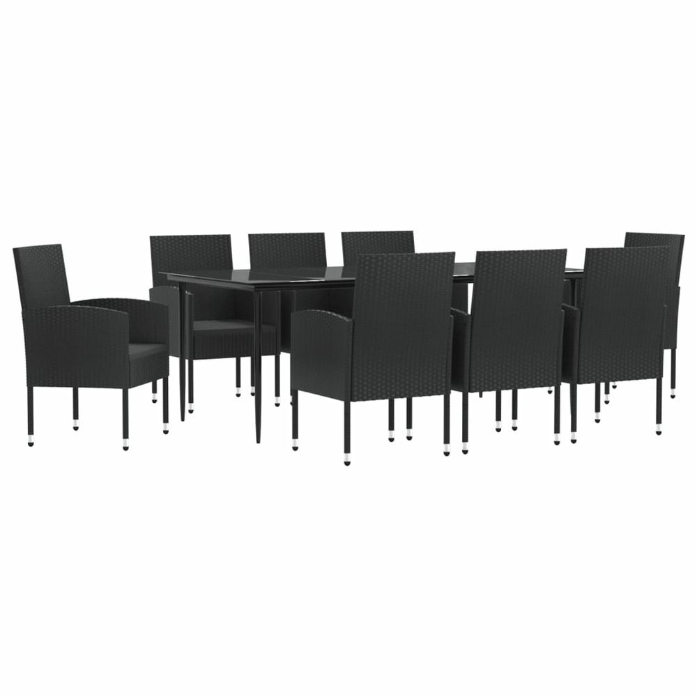 Ensemble à manger de jardin 9 pcs noir résine tressée et acier