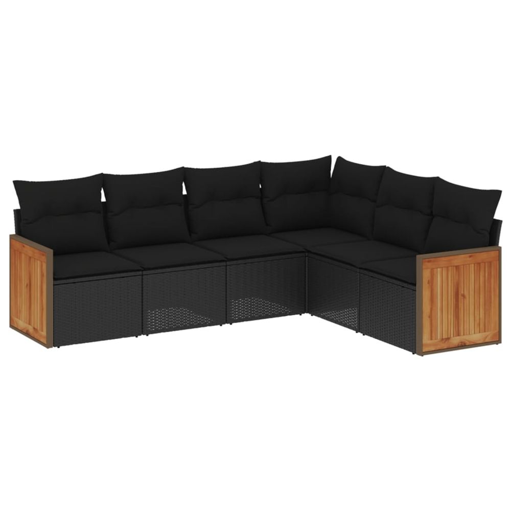 Salon de jardin 6 pcs avec coussins noir résine tressée