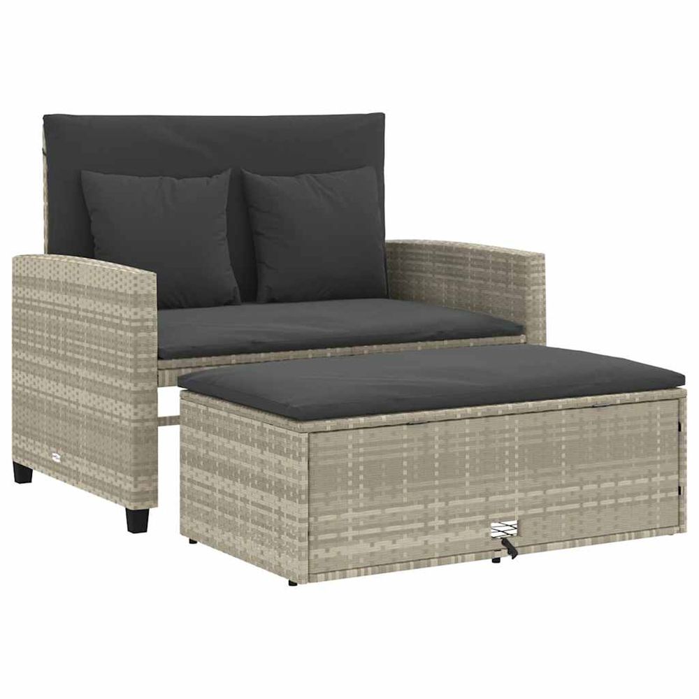 Canapé de jardin 2 places et coussins gris clair résine tressée