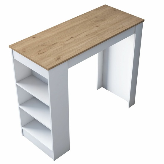 Table de bar avec niches de rangements en bois - marron et blanc