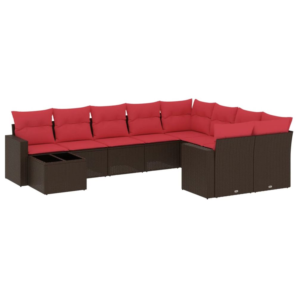 Salon de jardin 10 pcs avec coussins marron résine tressée